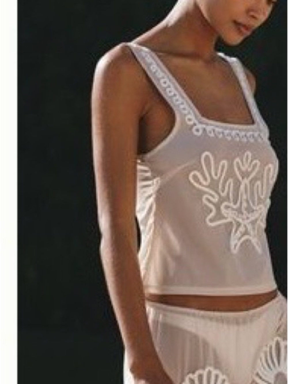 Women's Cream Embroidered Swim Coverup Tank and Skirt